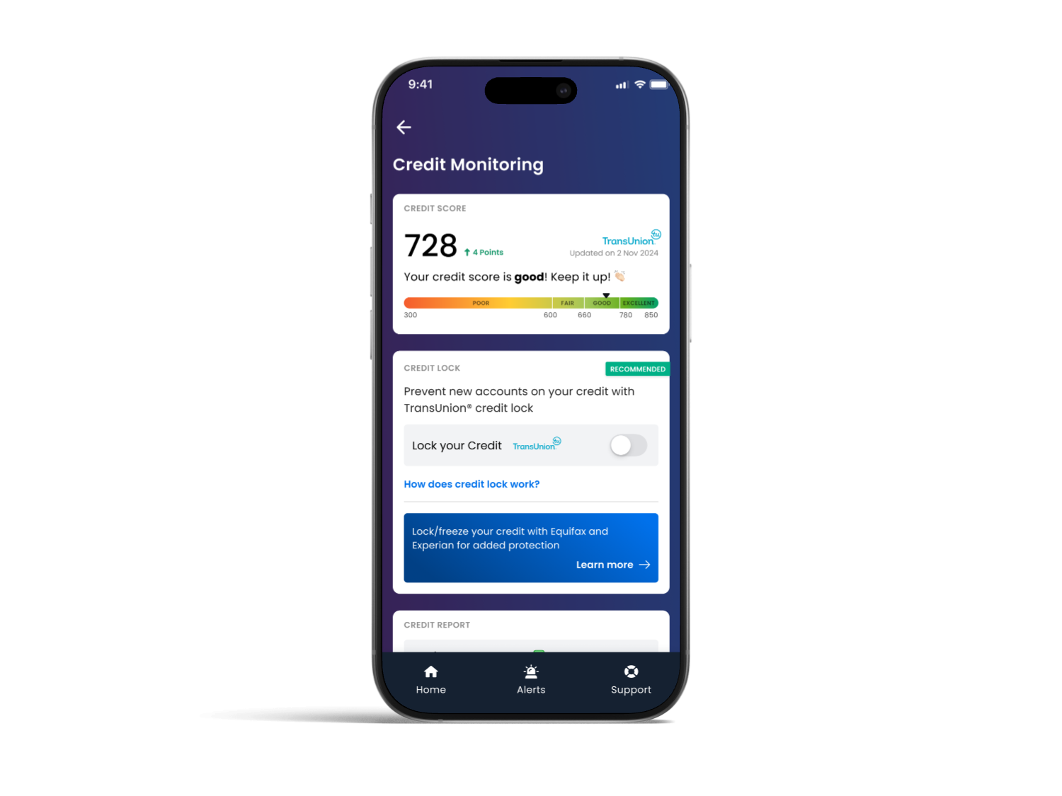 iphone credit monitoring screen