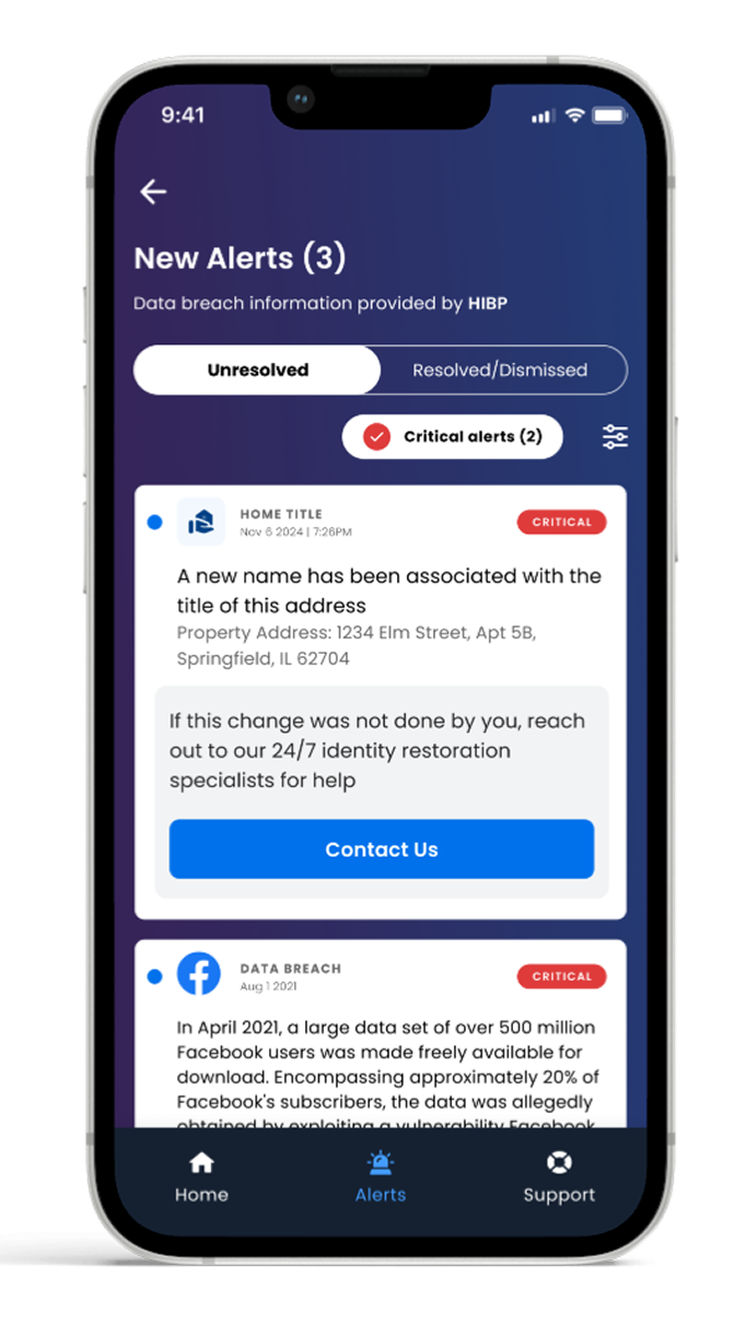 OmniWatch app screen showing alerts.