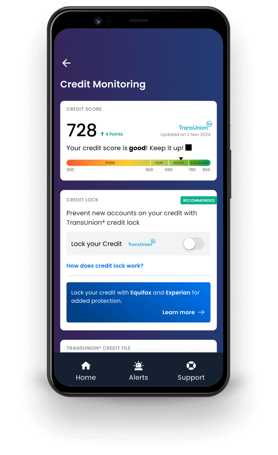 Credit Monitoring & Fraud Alerts on mobile device