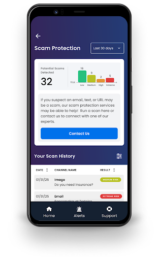 Scam Protection Center on mobile device